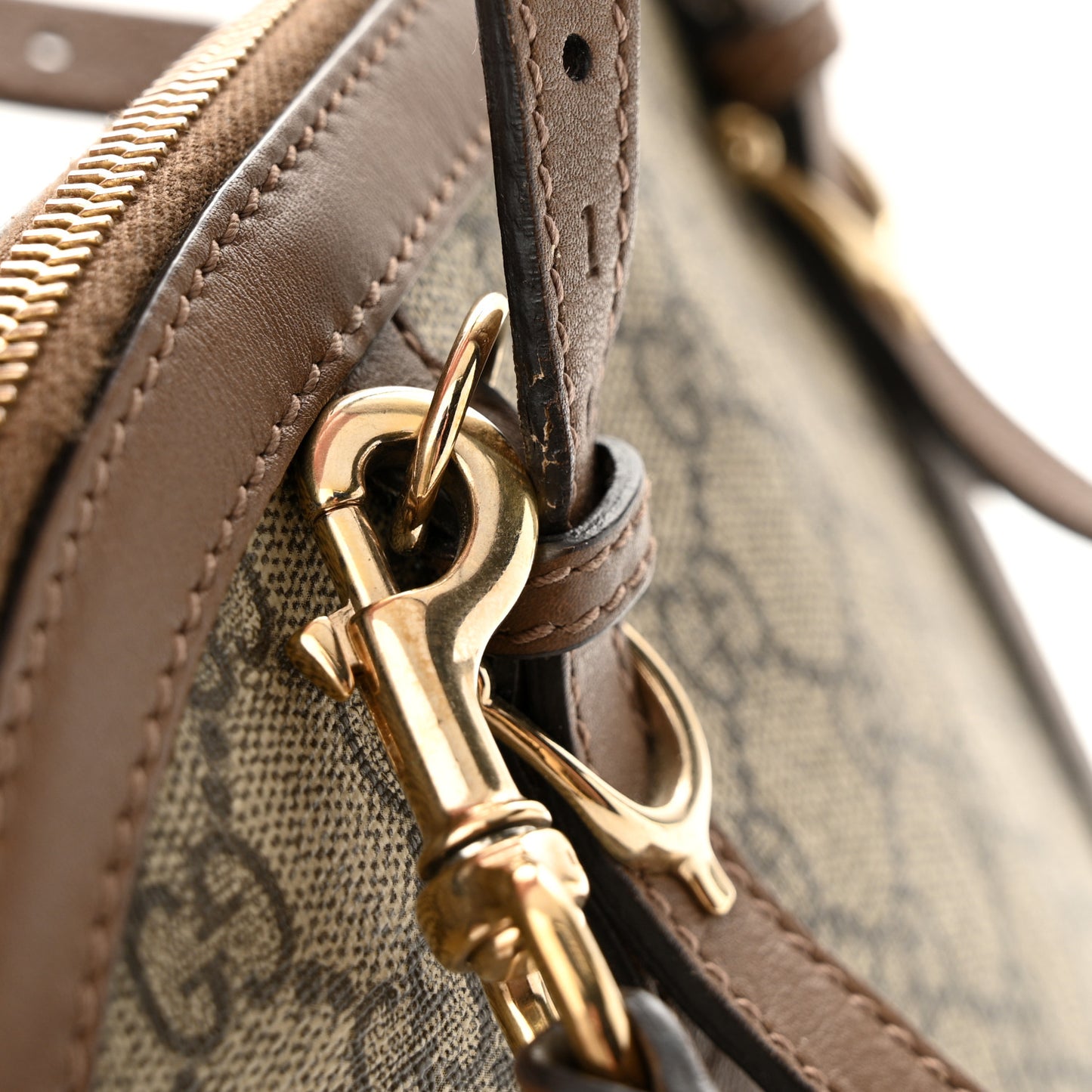 GG Supreme Monogram Margaux Calfskin Small Nice Top Handle Dome Bag Beige Ebony Acero