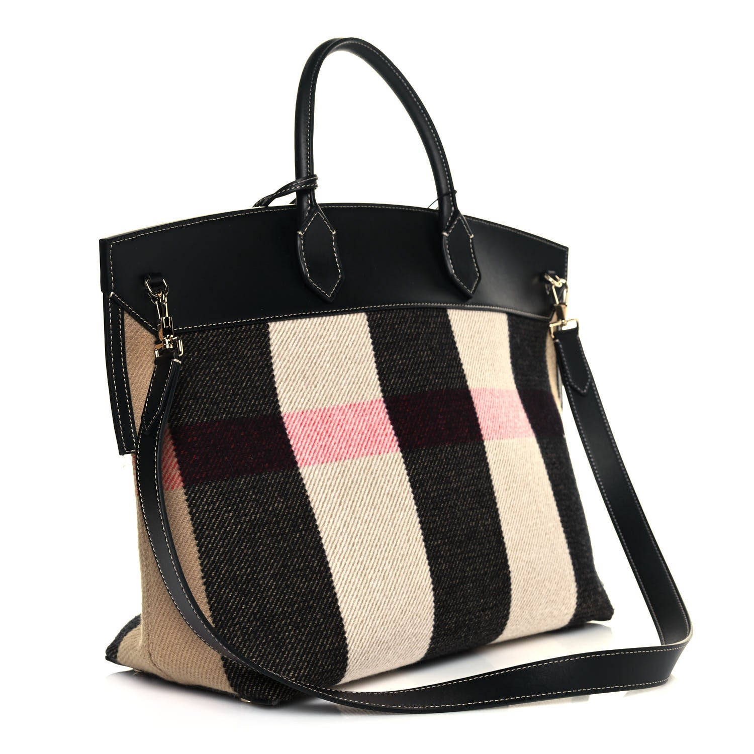 Burberry Calfskin Wool Cashmere Vintage Check Medium Society Tote Archive Beige 3 of 11