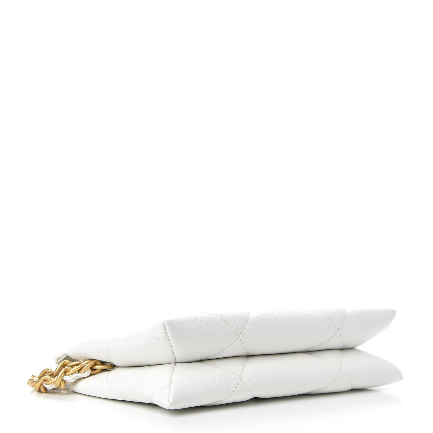 Shiny Goatskin Quilted Chanel 19 Small Pouch With Handle White