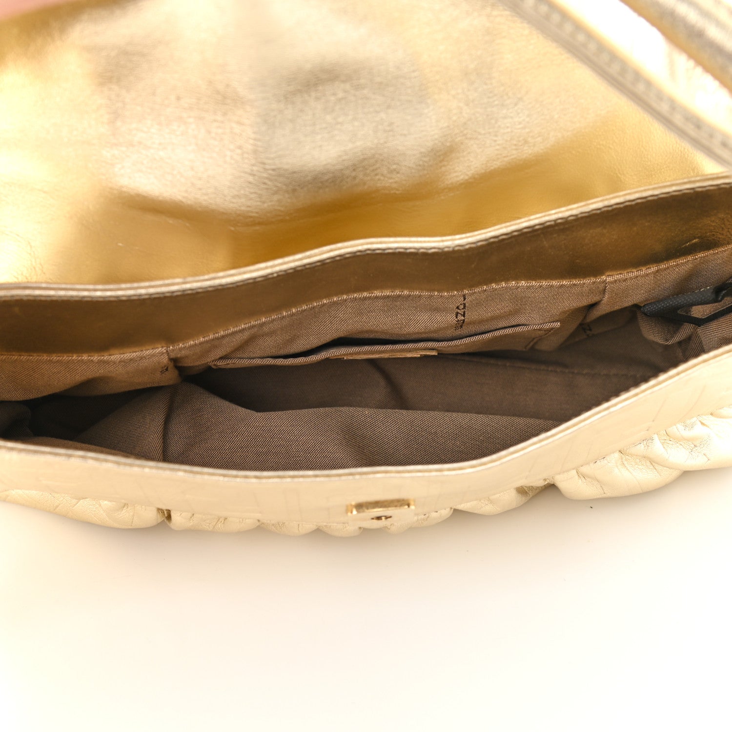 Fendi Metallic Calfskin FF Embossed Small Chef Shoulder Bag Gold 5 of 9