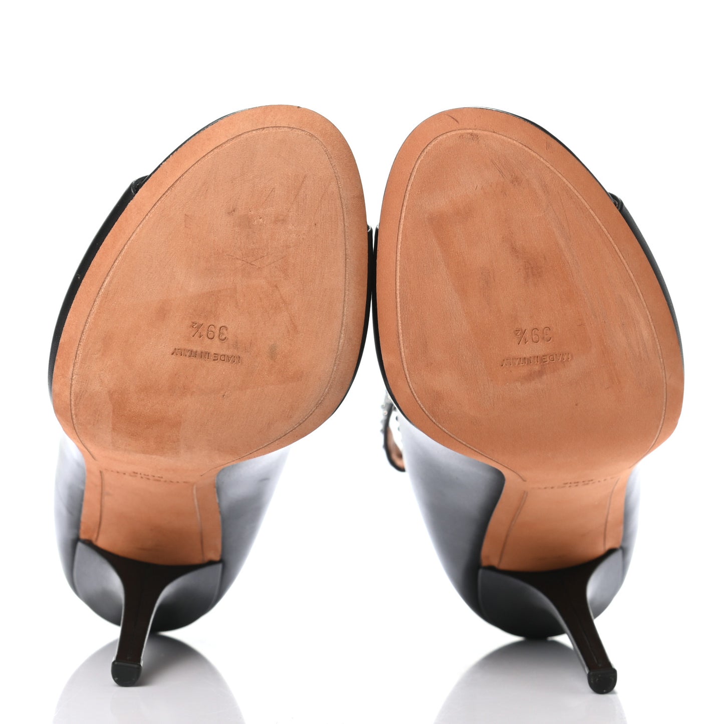 Calfskin Studded Elegant T-Strap Sandals 39.5 Black