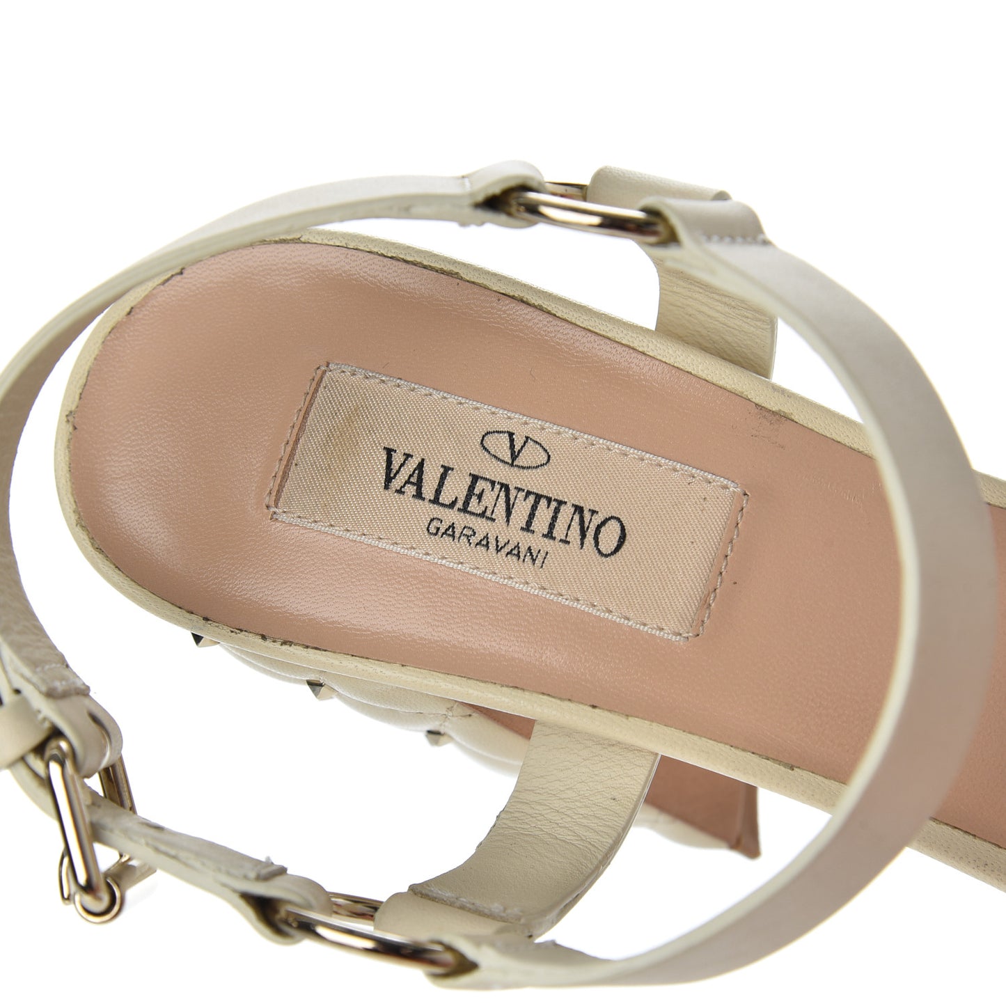 Calfskin Nappa Rockstud Spike 90mm Ankle Strap Sandals 36 Ivory