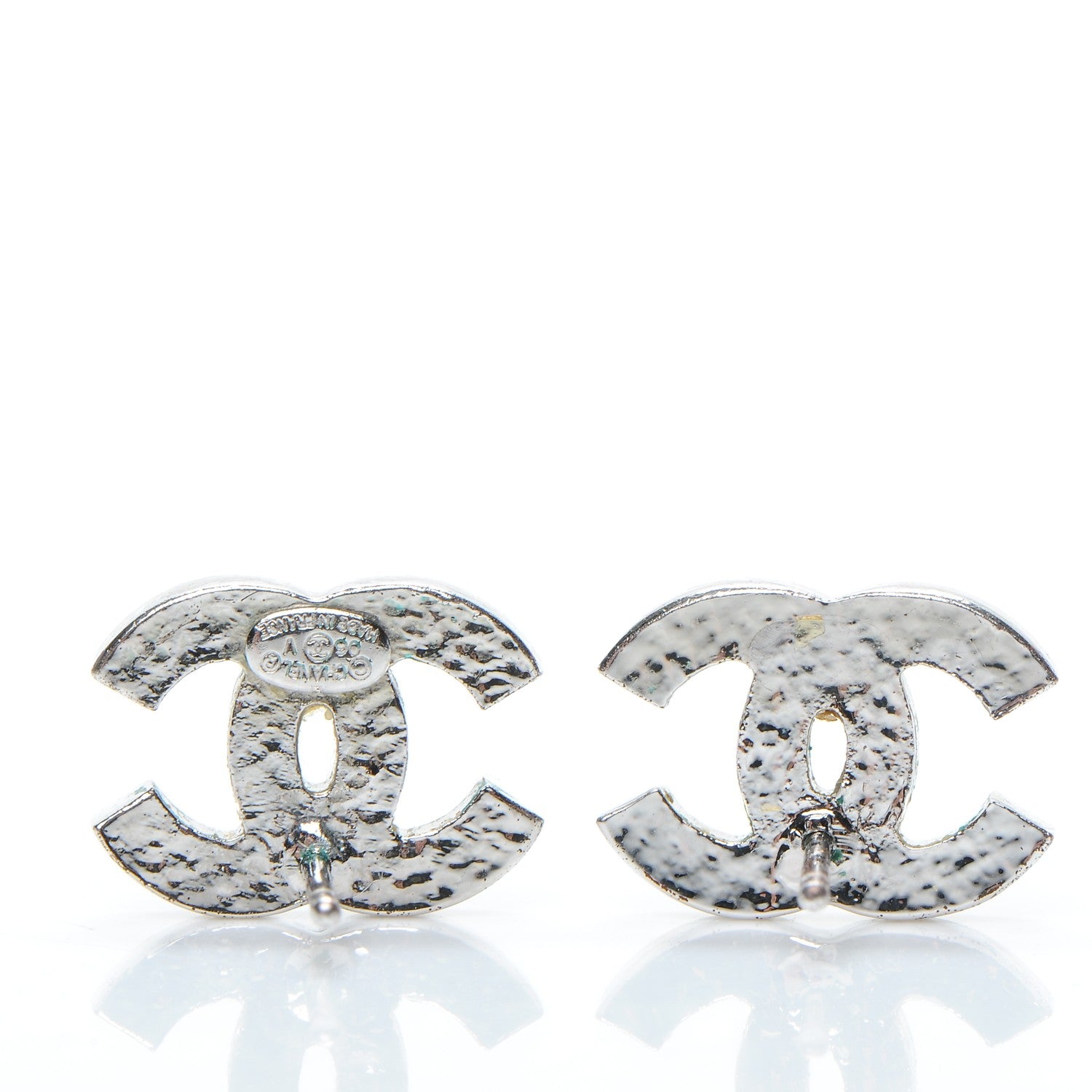 Chanel Crystal Timeless CC Earrings Silver 3 of 4