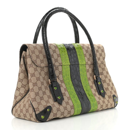 Gucci Crocodile Web Monogram Tom Ford Dragon Tote Dark Brown Green 3 of 14