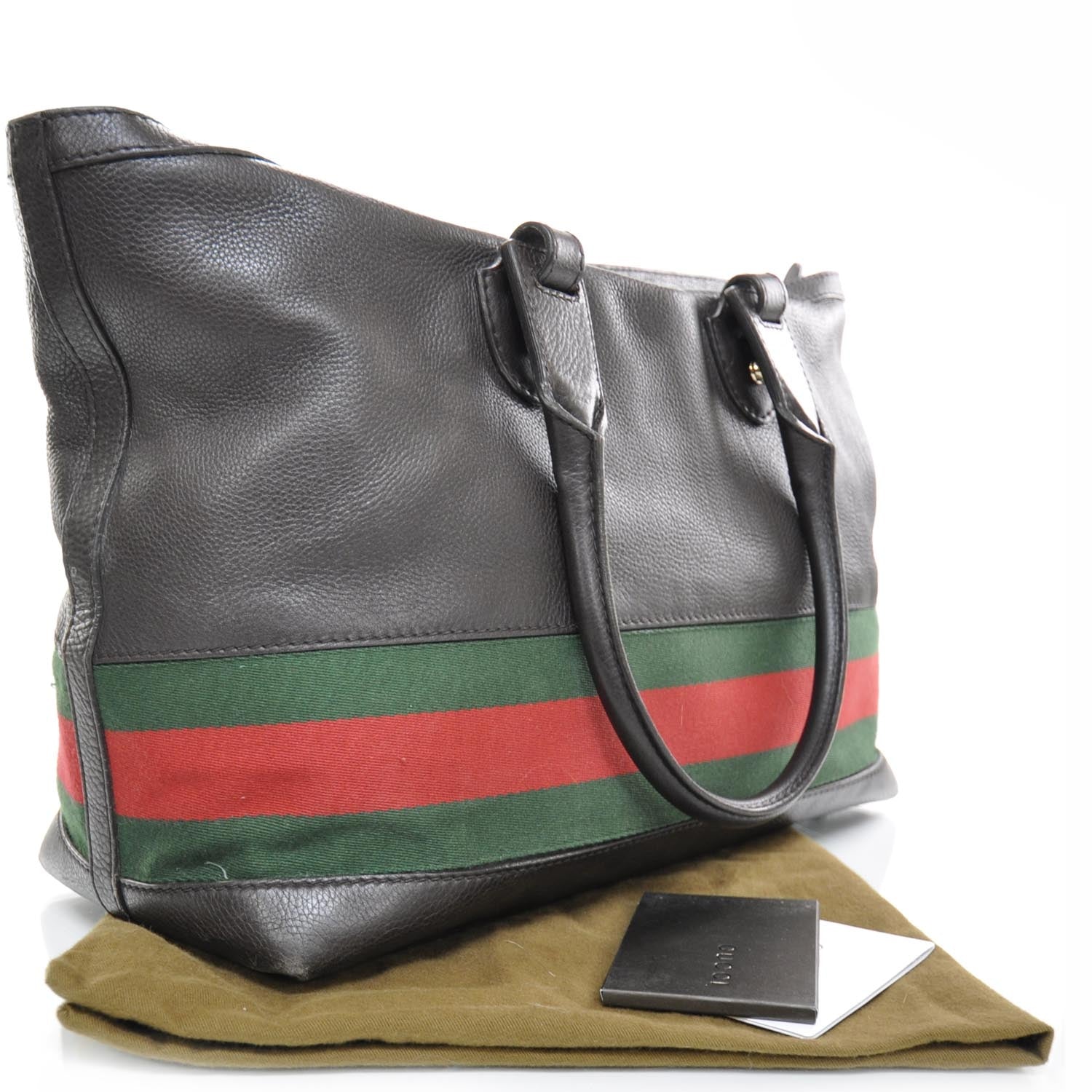 Gucci Leather Large Web Heritage Tote Dark Brown 2 of 9