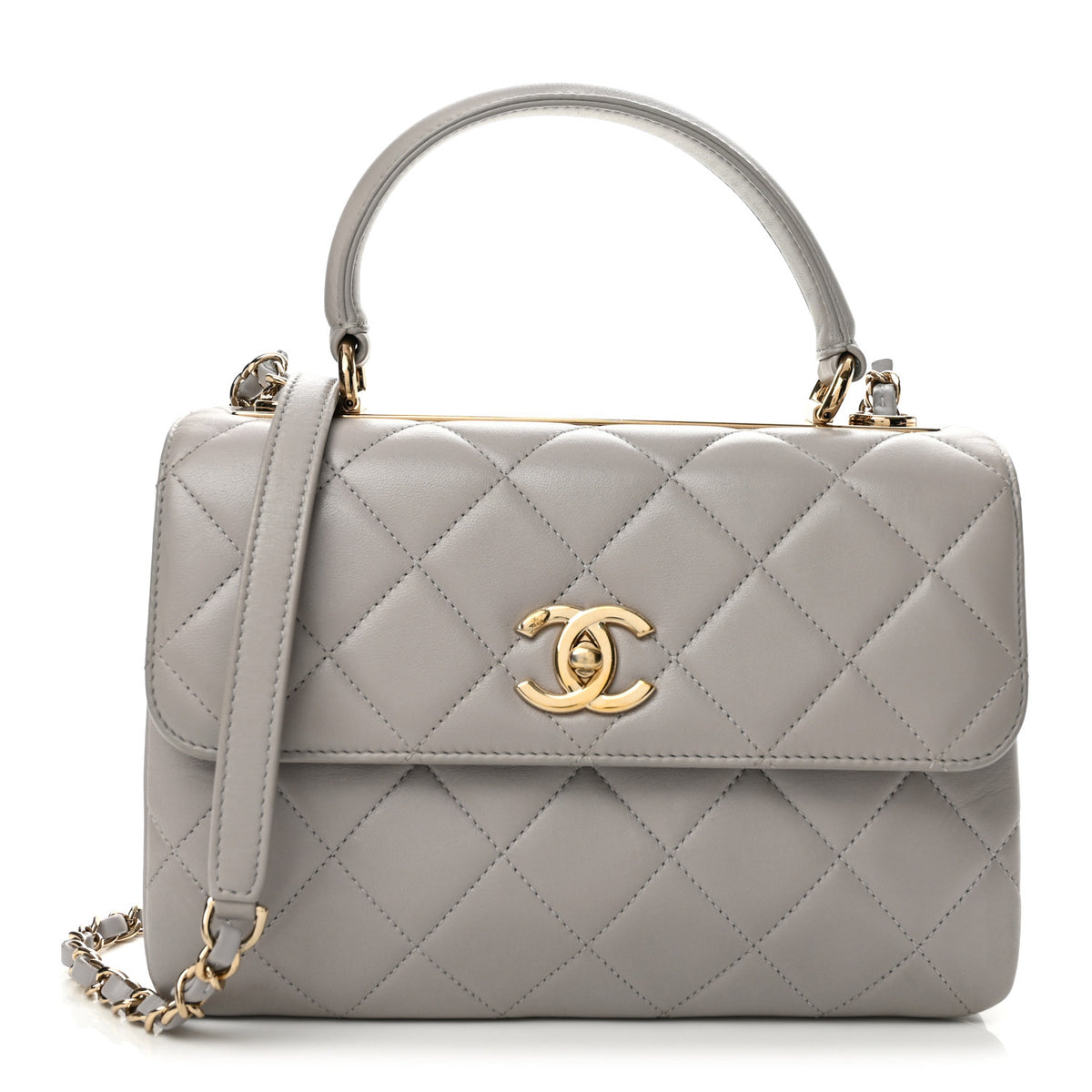 Lambskin Quilted Small Trendy CC Flap Dual Handle Bag Light Grey