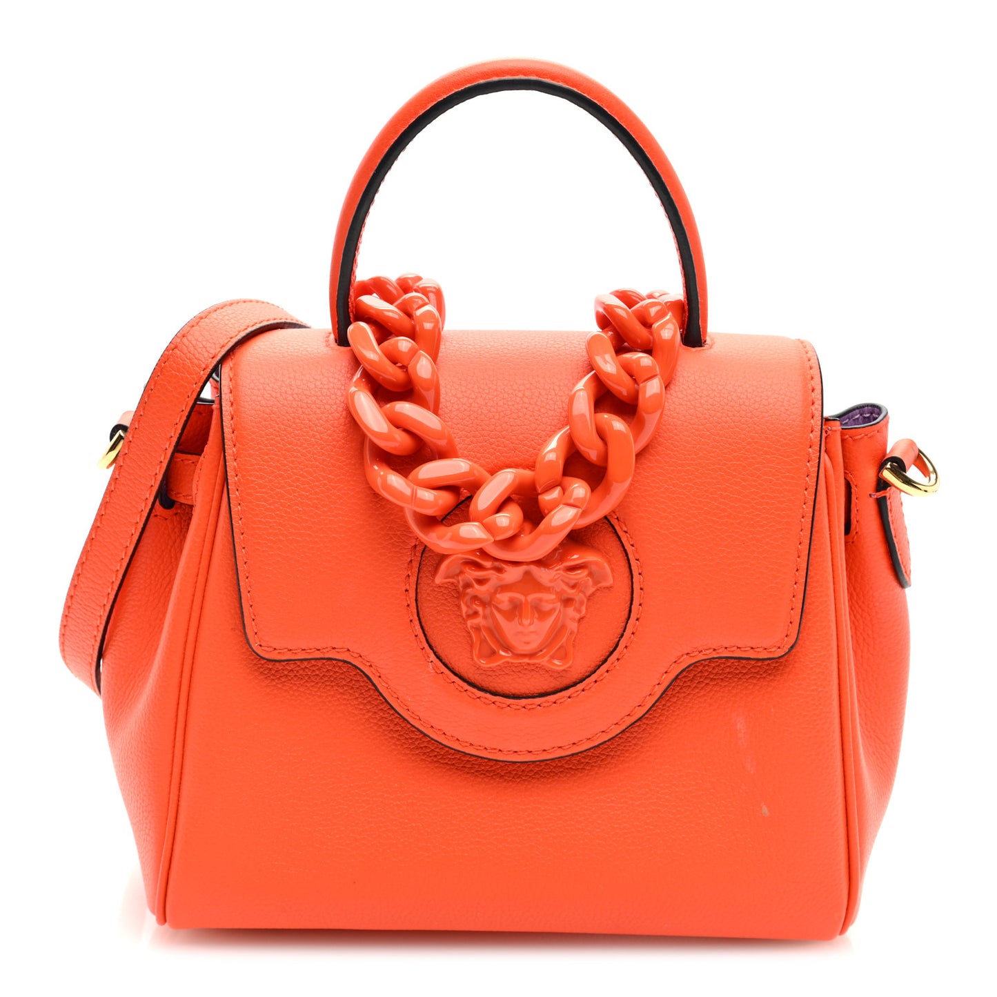 Grained Calfskin Small La Medusa Top Handle Bag Orange