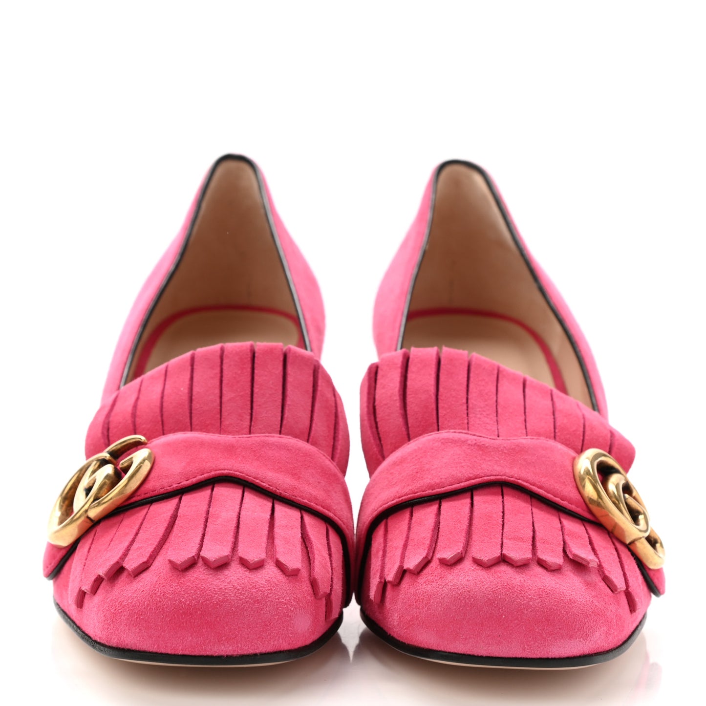 Kid Scamosciato GG Marmont Fringe 50mm Loafer Pumps 37 Hot Pink