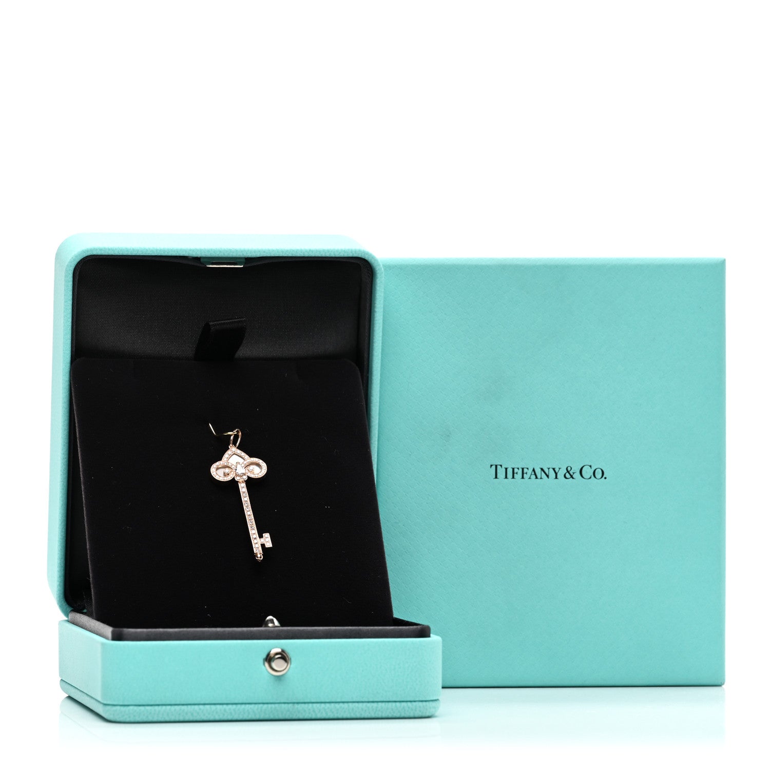 Tiffany 18K Rose Gold Diamond Mother of Pearl Fleur De Lis Key Pendant 5 of 5