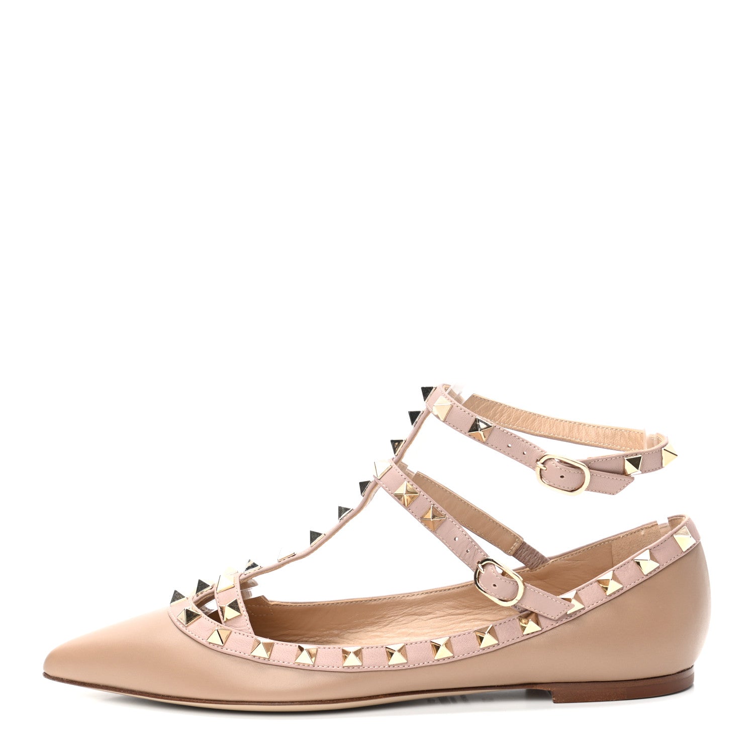Valentino Garavani Calfskin Nappa Rockstud Cage Ballerina Flats 37 Alpaca Poudre 1 of 8
