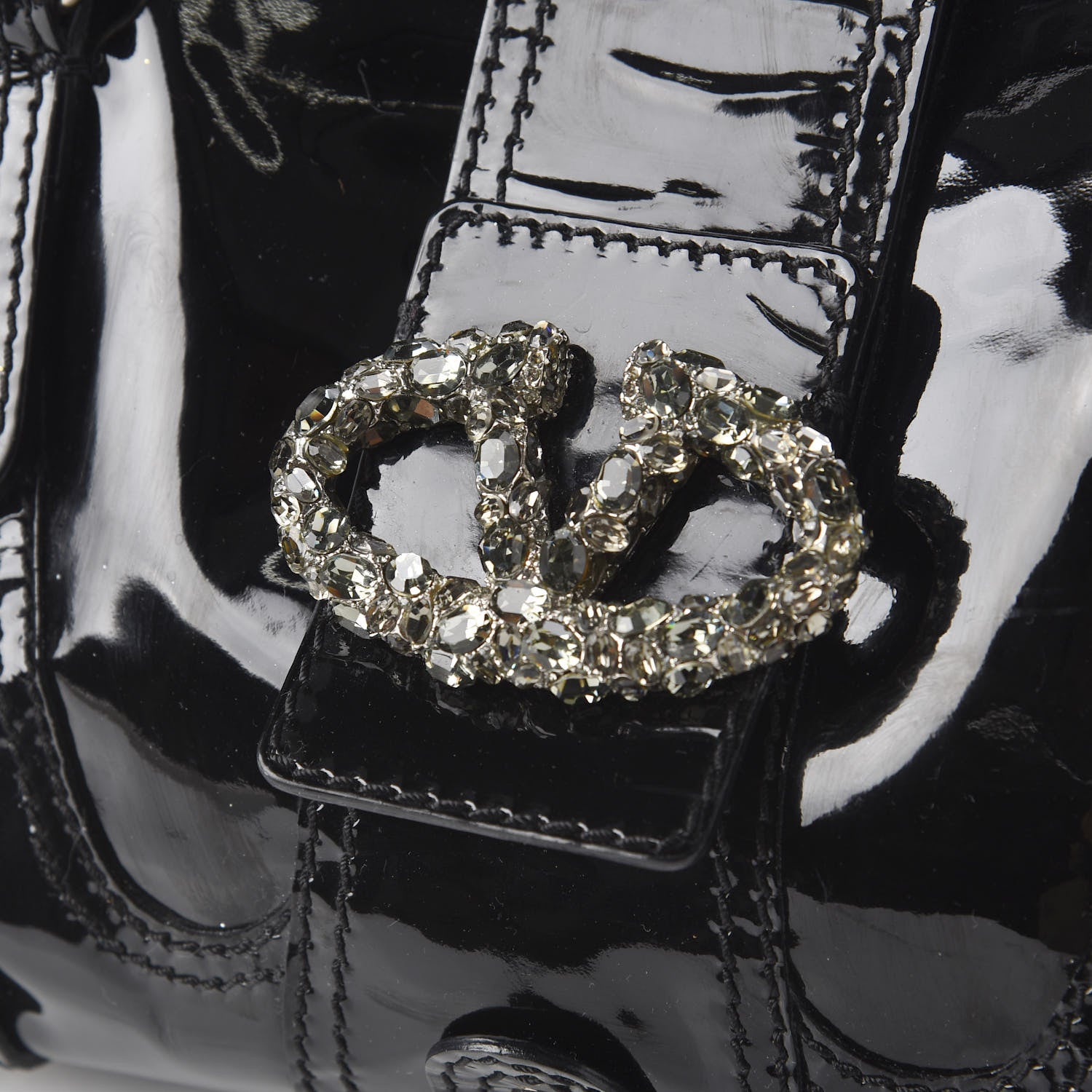 Valentino Garavani Patent Crystal Catch Satchel Black 8 of 9