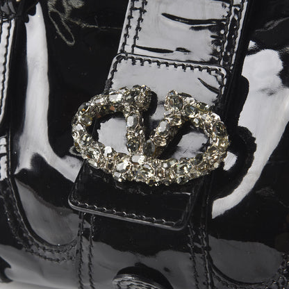 Valentino Garavani Patent Crystal Catch Satchel Black 8 of 9