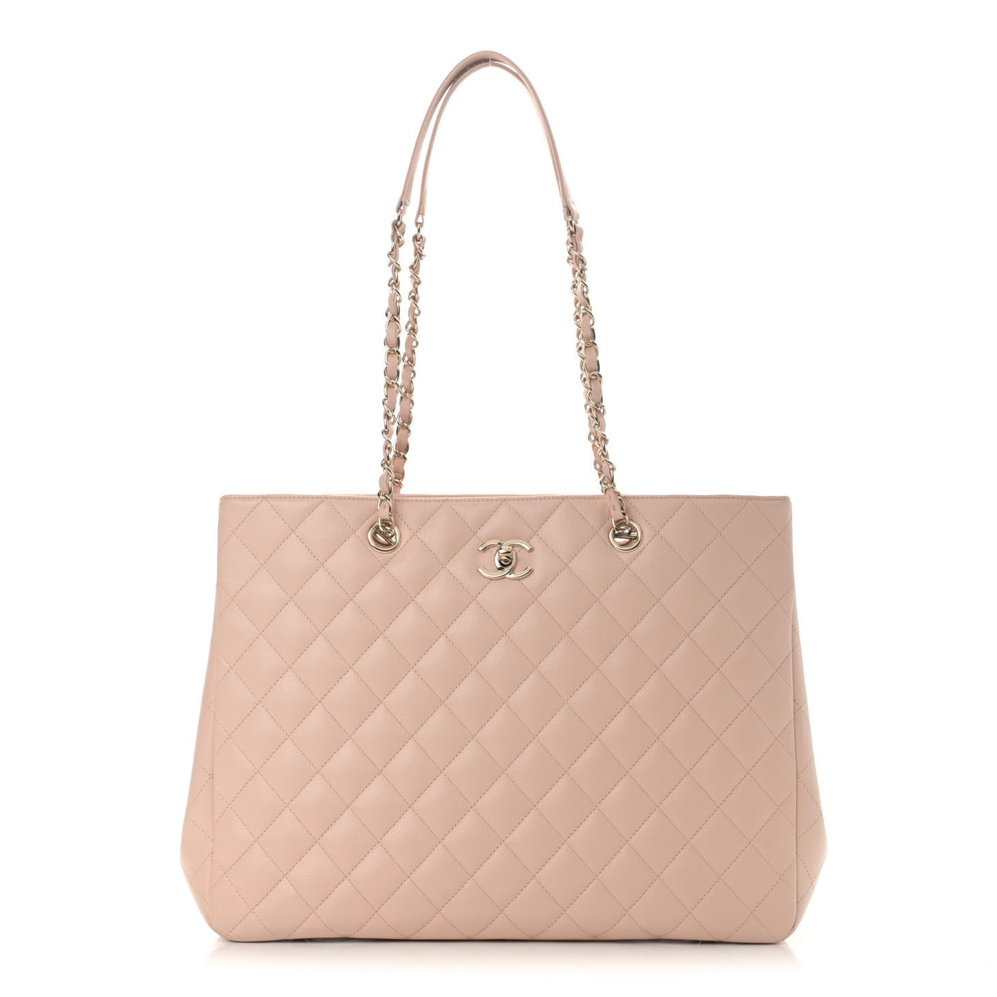 Caviar Quilted Large Classic Shopping Tote Light Beige