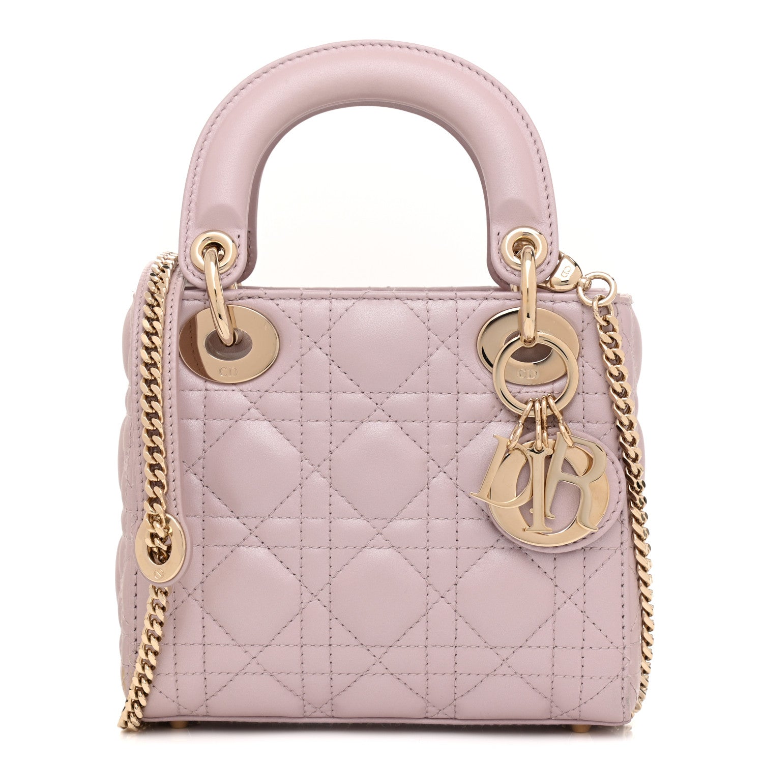 Christian Dior Metallic Lambskin Cannage Mini Lady Dior Lotus 2 of 21