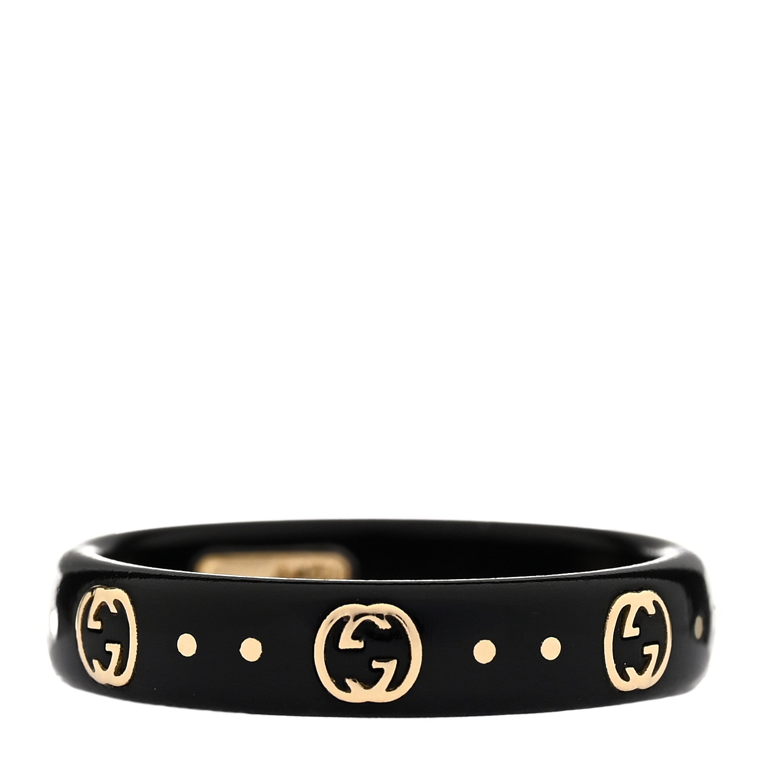 Gucci 18K Yellow Gold Synthetic Corundum Icon Ring 53 6.25 Black 1 of 5