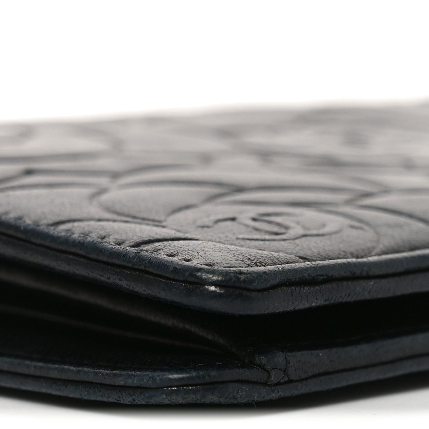 Chanel Lambskin Camellia Embossed Yen Wallet Black 9 of 10