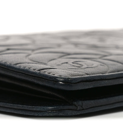 Chanel Lambskin Camellia Embossed Yen Wallet Black 9 of 10