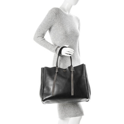 Lanvin Glazed Calfskin Braided Metal Chain Fringe Shopper Tote Black 2 of 6
