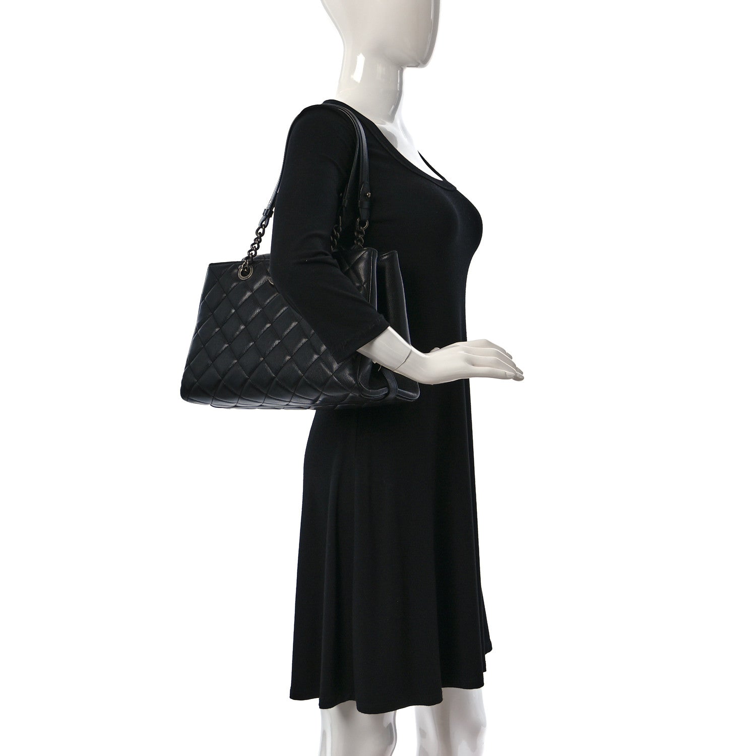 Chanel Metallic Goatskin Quilted Large City Rock Shopping Bag Black 2 of 11