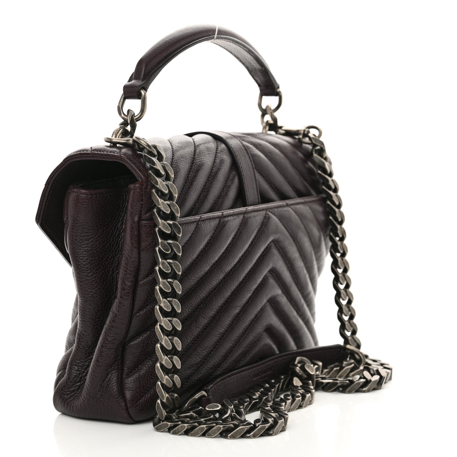 Saint Laurent Sheepskin Matelasse Chevron Monogram Medium College Bag Amaranto 3 of 14