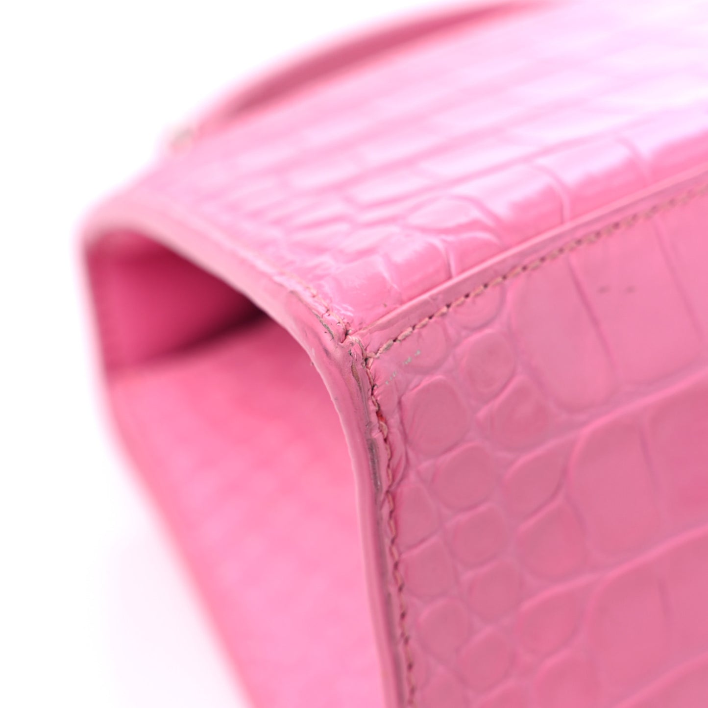 Shiny Calfskin Crocodile Embossed Small Hourglass Top Handle Bag Baby Pink