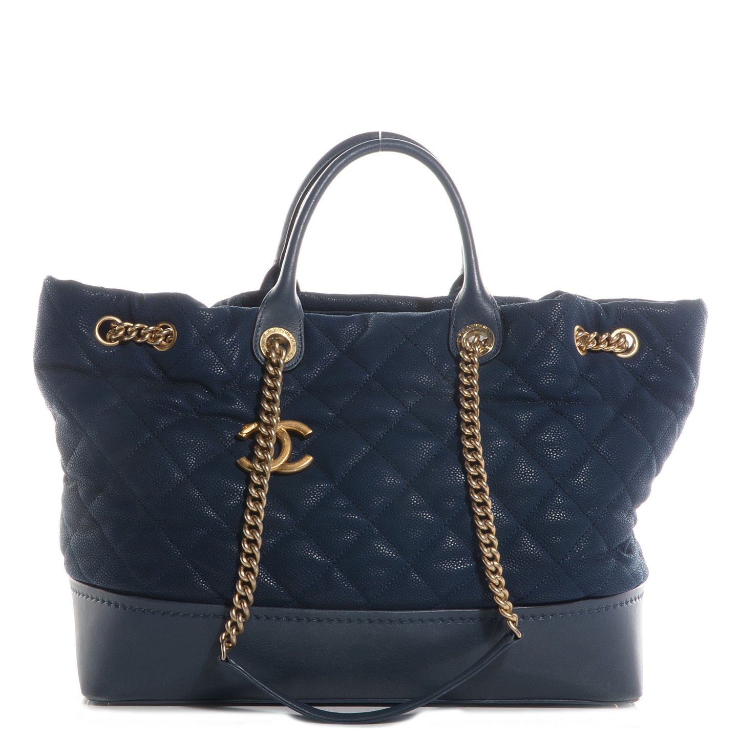 Iridescent Grained Calfskin Large Tote Blue