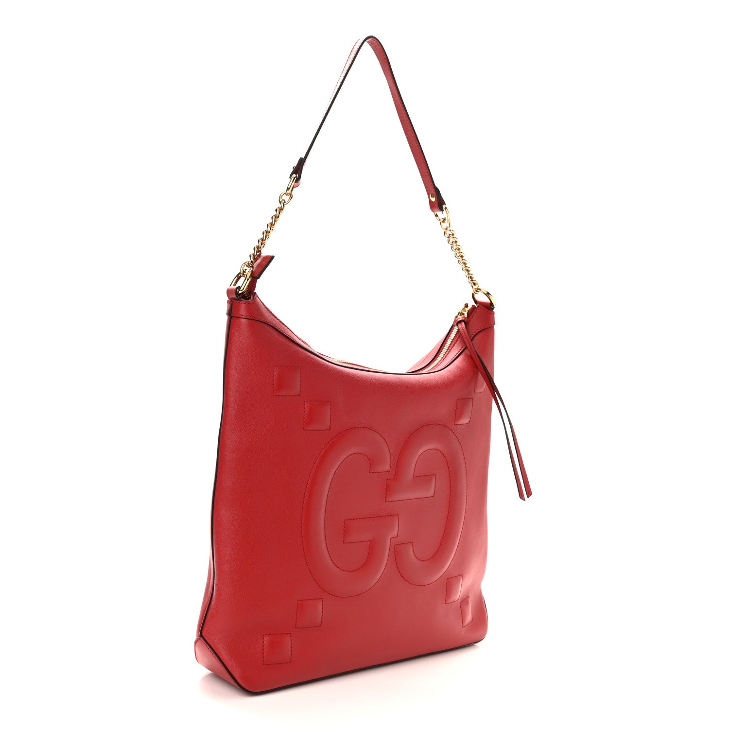 Gucci Apollo Calfskin GG Dadini Embroidered Chain Hobo Hibiscus Red 3 of 8