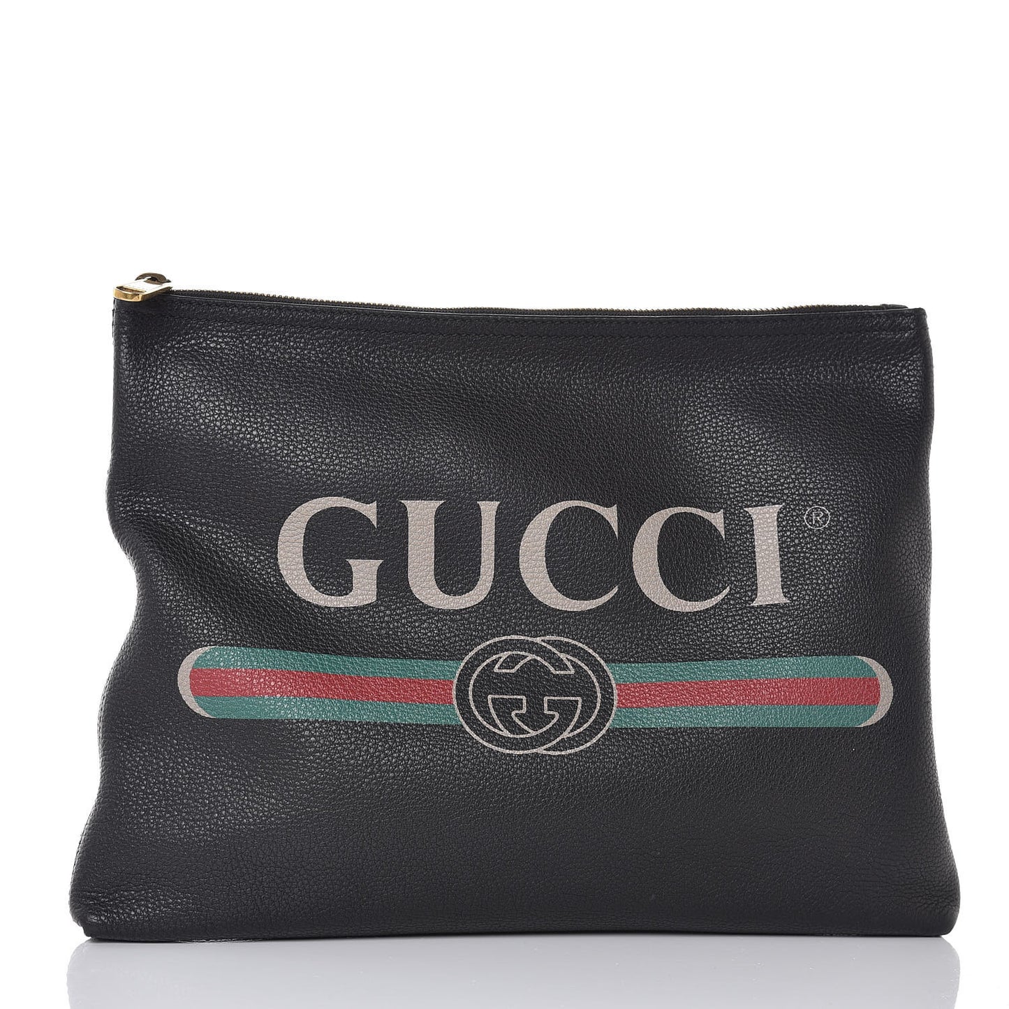 Pebbled Calfskin Medium Logo Portfolio Clutch Black