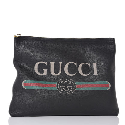 Gucci Pebbled Calfskin Medium Logo Portfolio Clutch Black 1 of 8