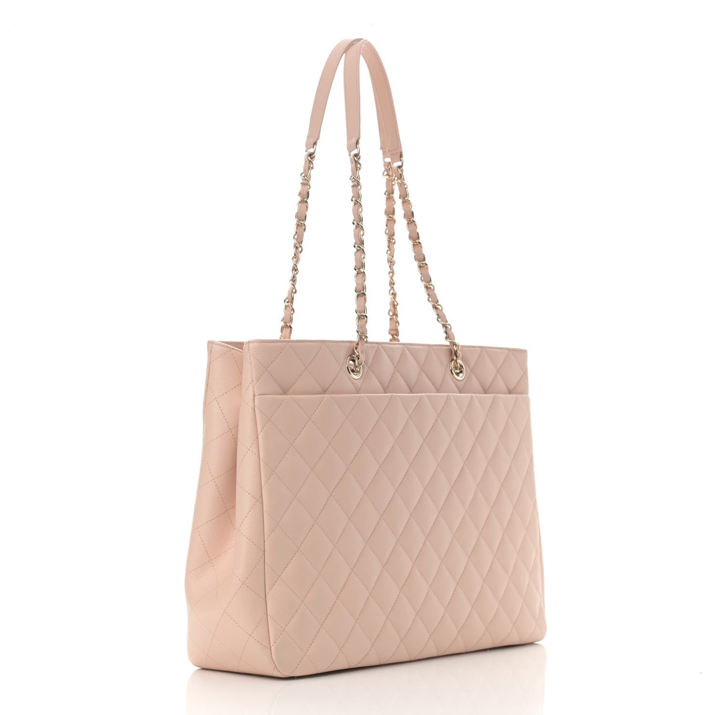 Caviar Quilted Large Classic Shopping Tote Light Beige