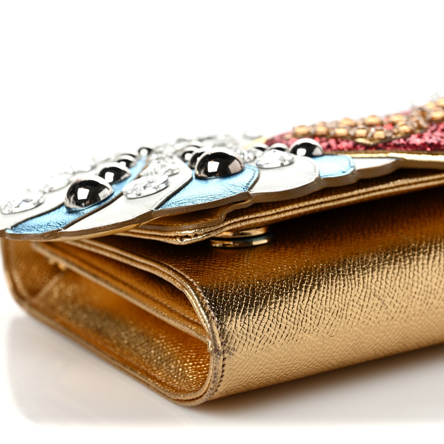 Dolce & Gabbana Metallic Calfskin Crystal Embellished DG Wing Shoulder Bag Gold Multicolor 7 of 8