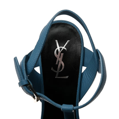 Saint Laurent Grained Calfskin Tribute 105 Platform Sandals 38.5 Blue 8 of 9