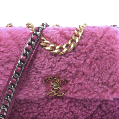 Chanel Shearling Sheepskin Medium 19 Flap Pink 10 of 11