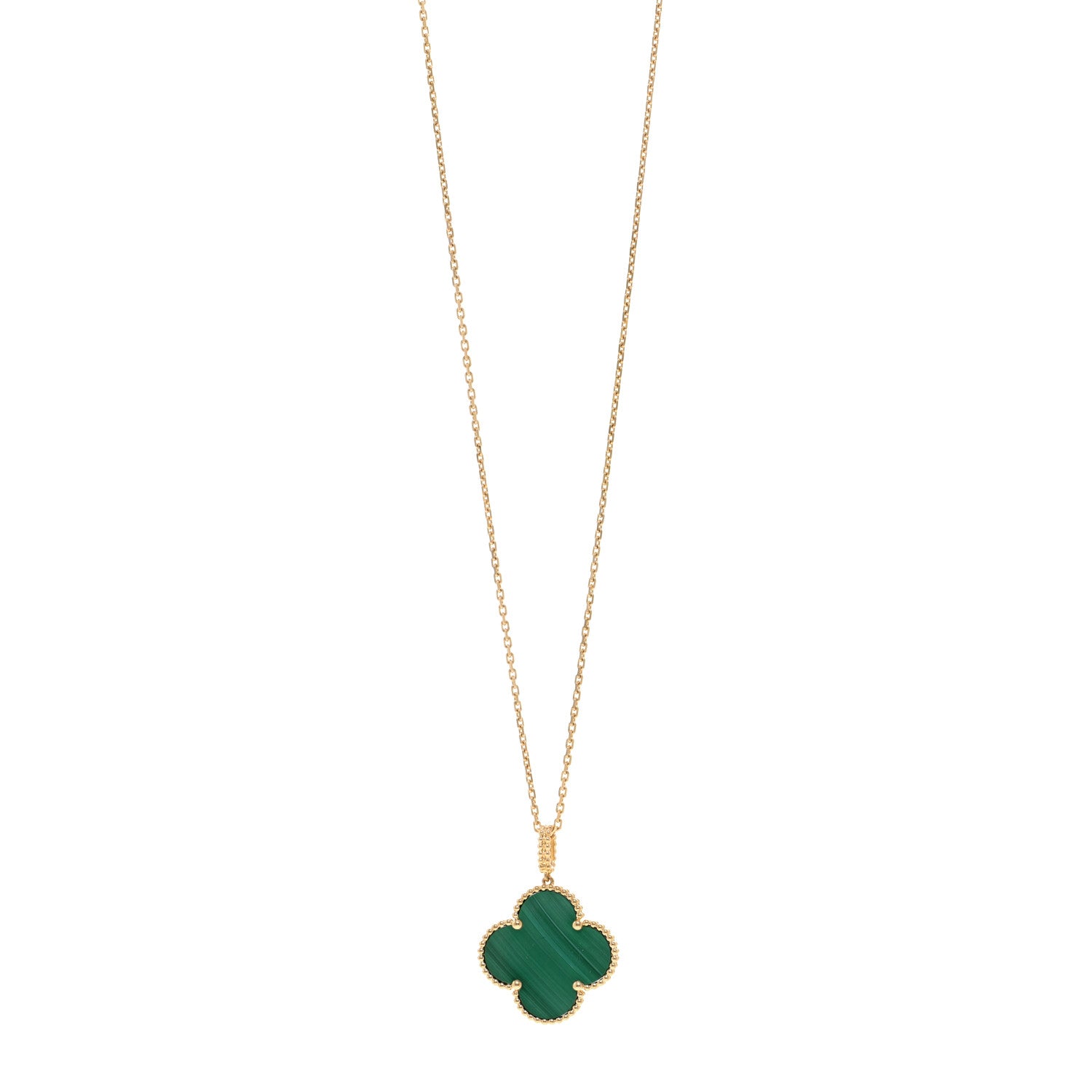 Van Cleef & Arpels 18K Yellow Gold Malachite Magic Alhambra Pendant Necklace 1 of 5