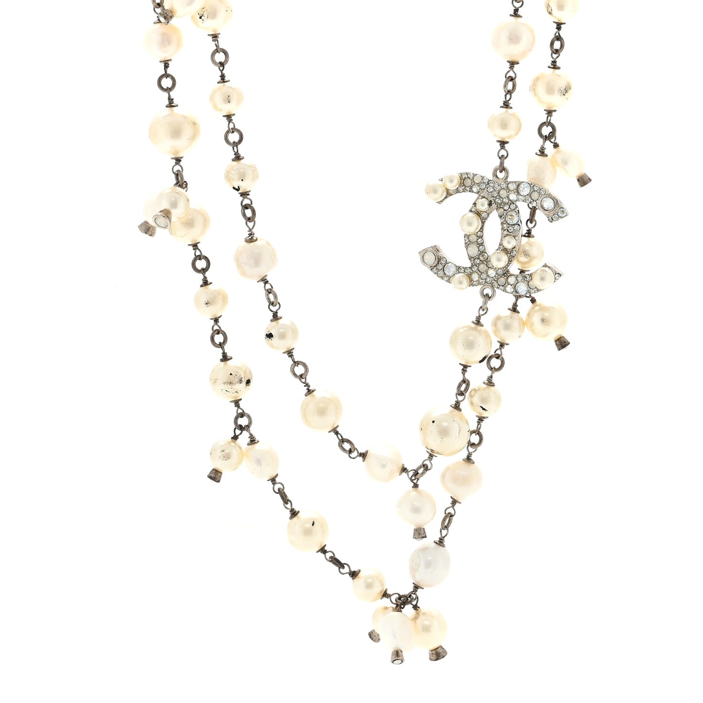 Pearl Bead Crystal CC Long Necklace