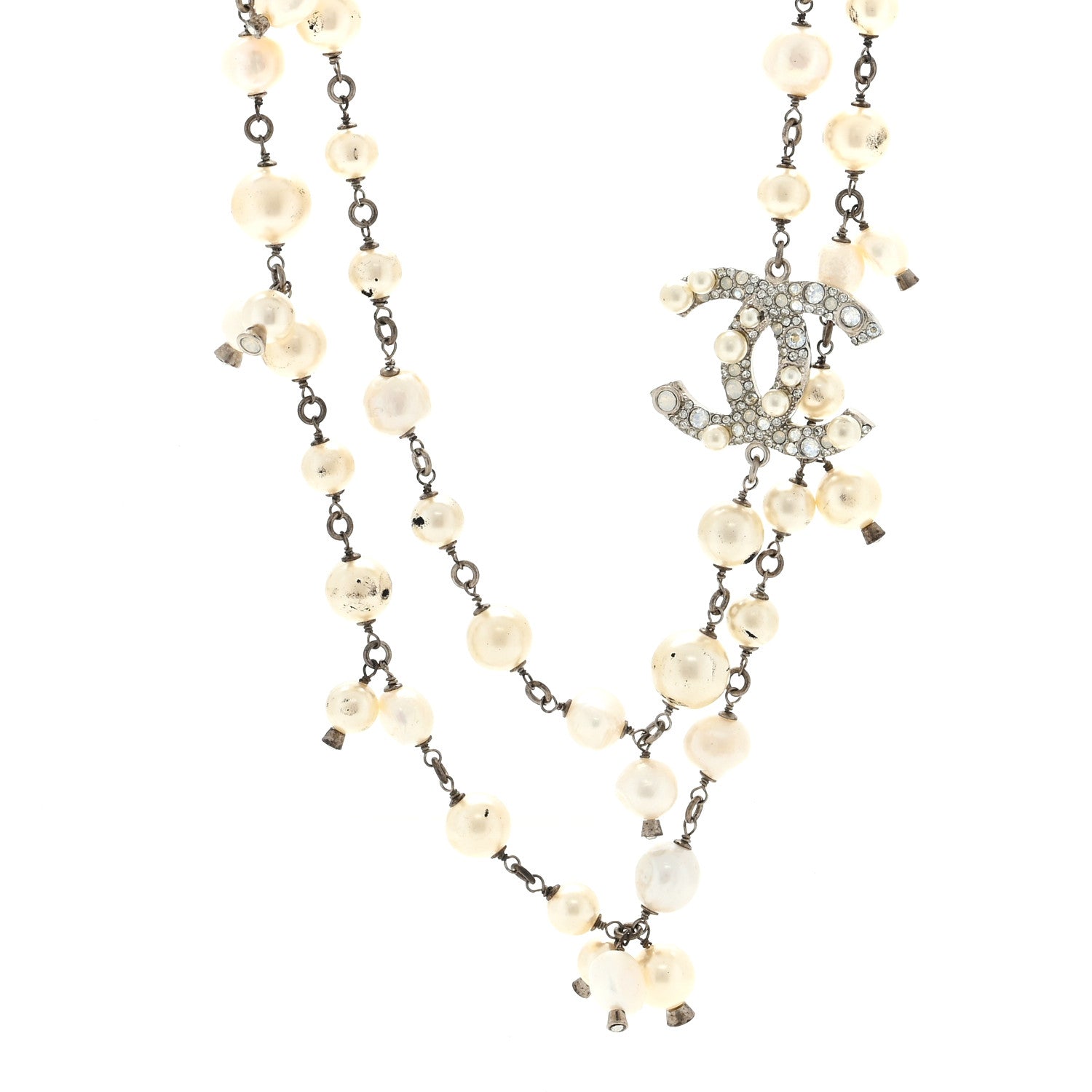 Chanel Pearl Bead Crystal CC Long Necklace 1 of 4