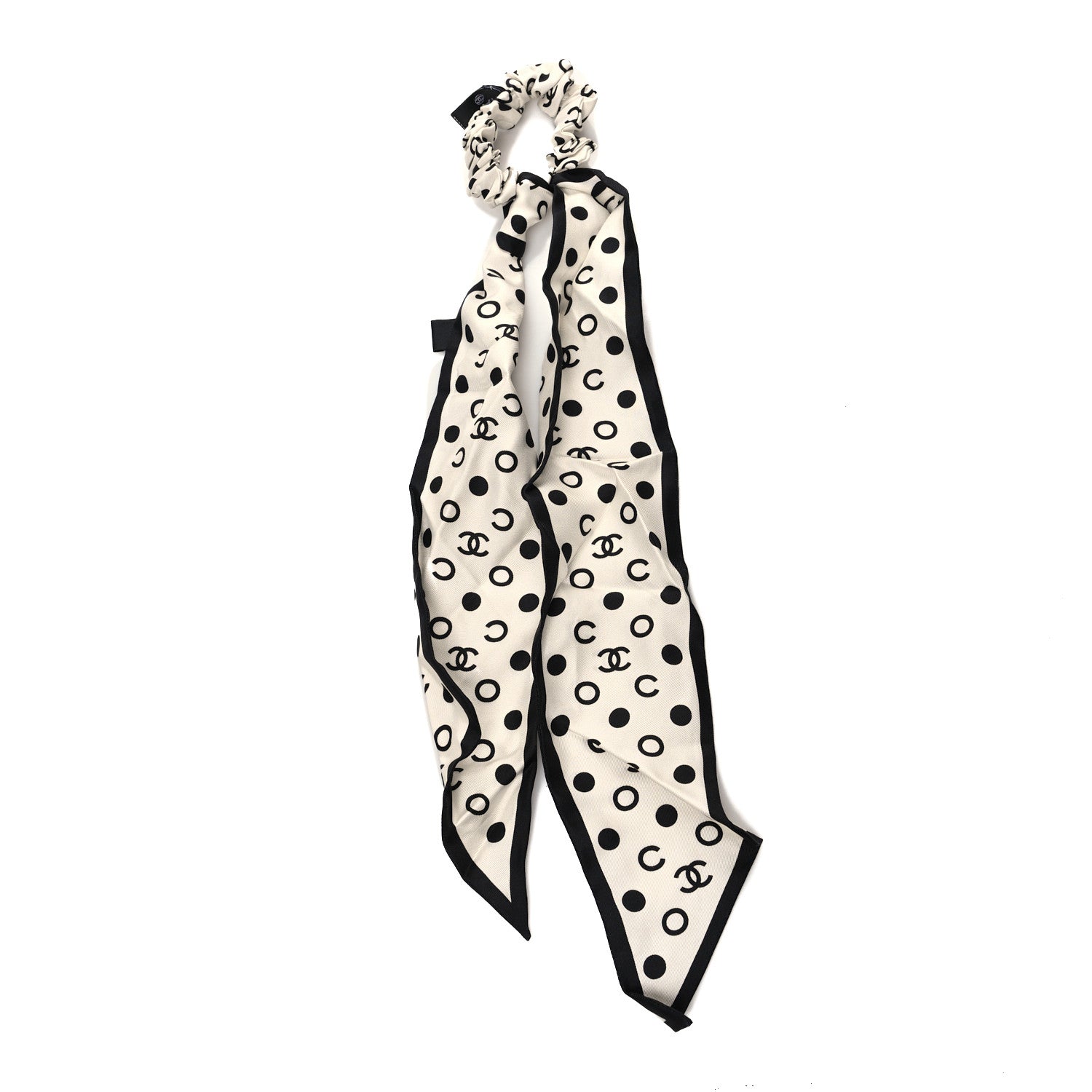 Chanel Silk CC Twilly Hair Tie Ivory Black 1 of 3