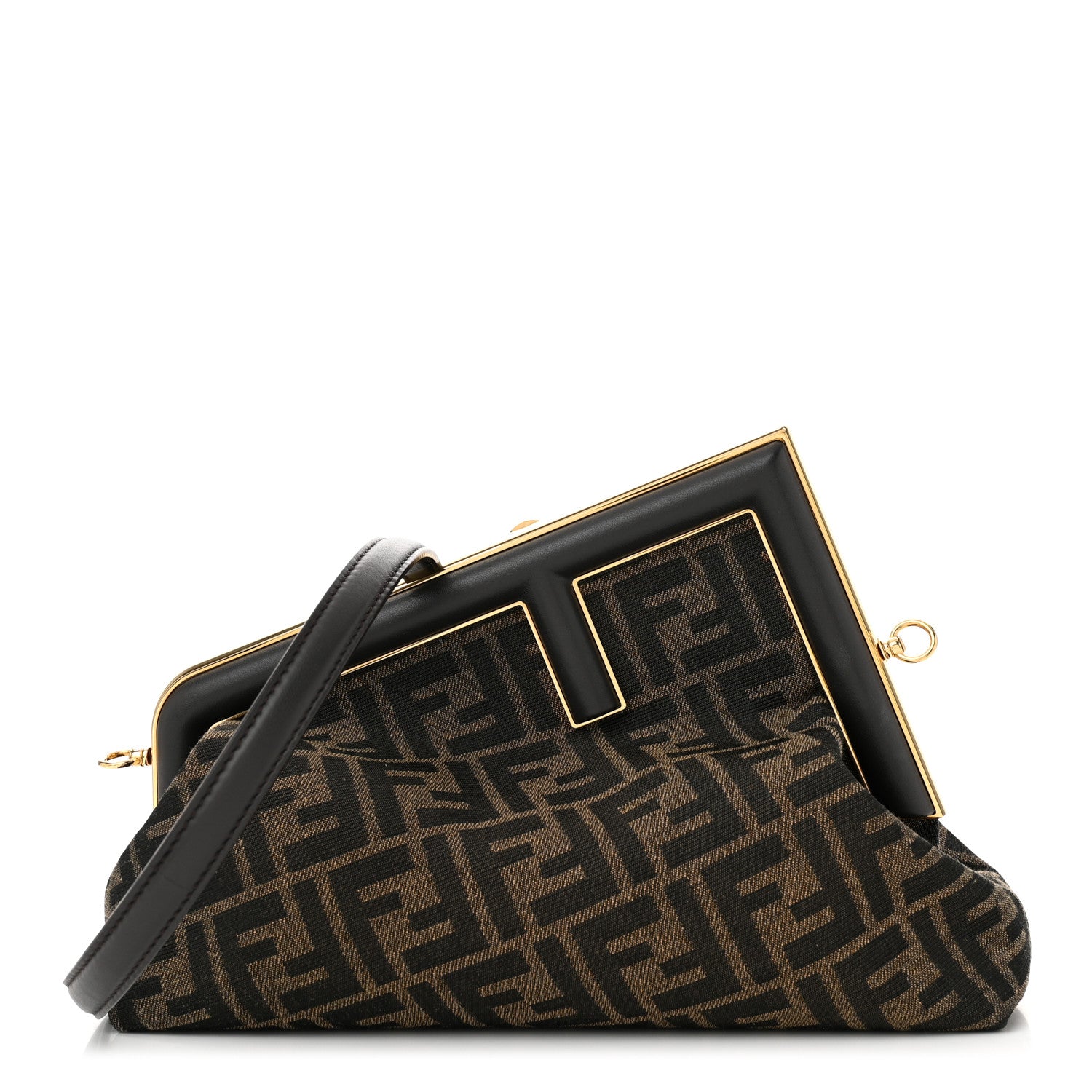 Fendi Shiny Nappa Fabric Jacquard FF 1974 Midi Fendi Tobacco Moro Ebano 1 of 10