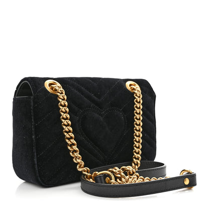 Gucci Velvet Matelasse Mini GG Marmont Shoulder Bag Black 3 of 10