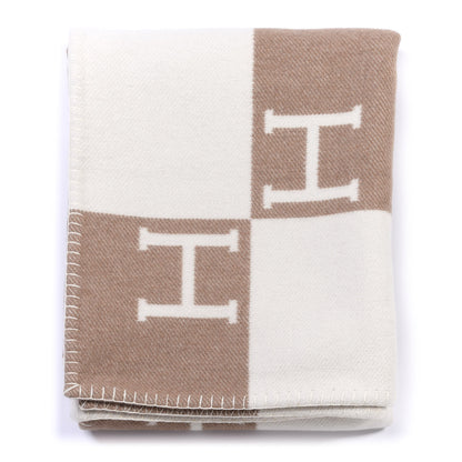 Hermes Wool Cashmere Avalon Baby Blanket Noisette Moyen White 1 of 3