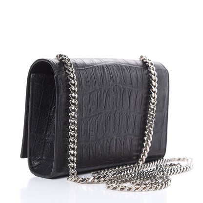 Saint Laurent Calfskin Crocodile Embossed Monogram Small Kate Tassel Satchel Black 3 of 12