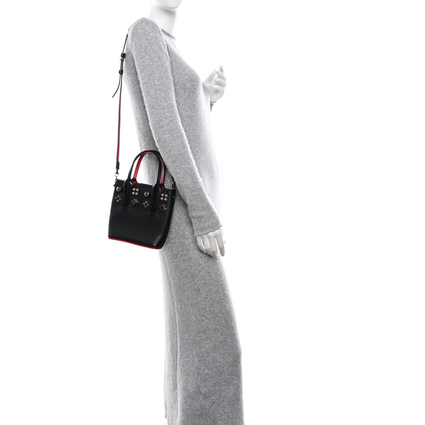 Calfskin Loubinthesky Spikes Mini North South Cabata Tote Black