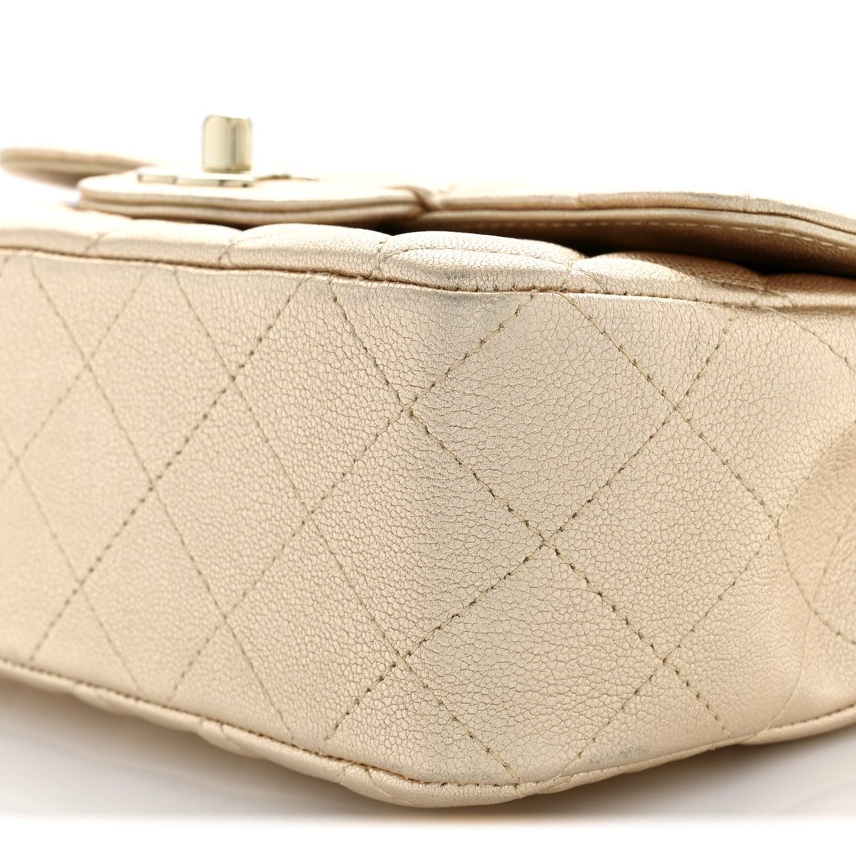 Metallic Lambskin Quilted Mini Rectangular Flap Gold