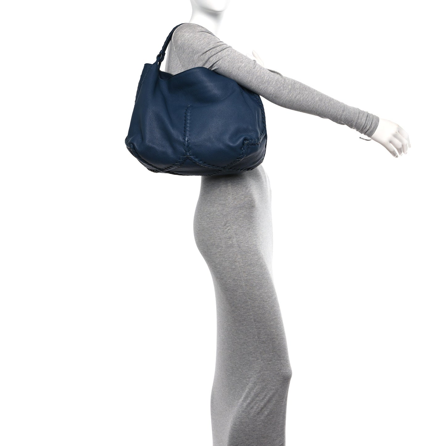 Washed Cervo Deerskin Large Hobo Denim