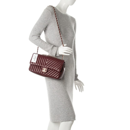 Chanel Lambskin Medium Surpique Chevron Single Flap in Burgundy 3 of 9