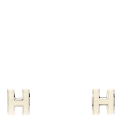 Hermes Palladium Lacquered Mini Pop H Earrings White 1 of 5