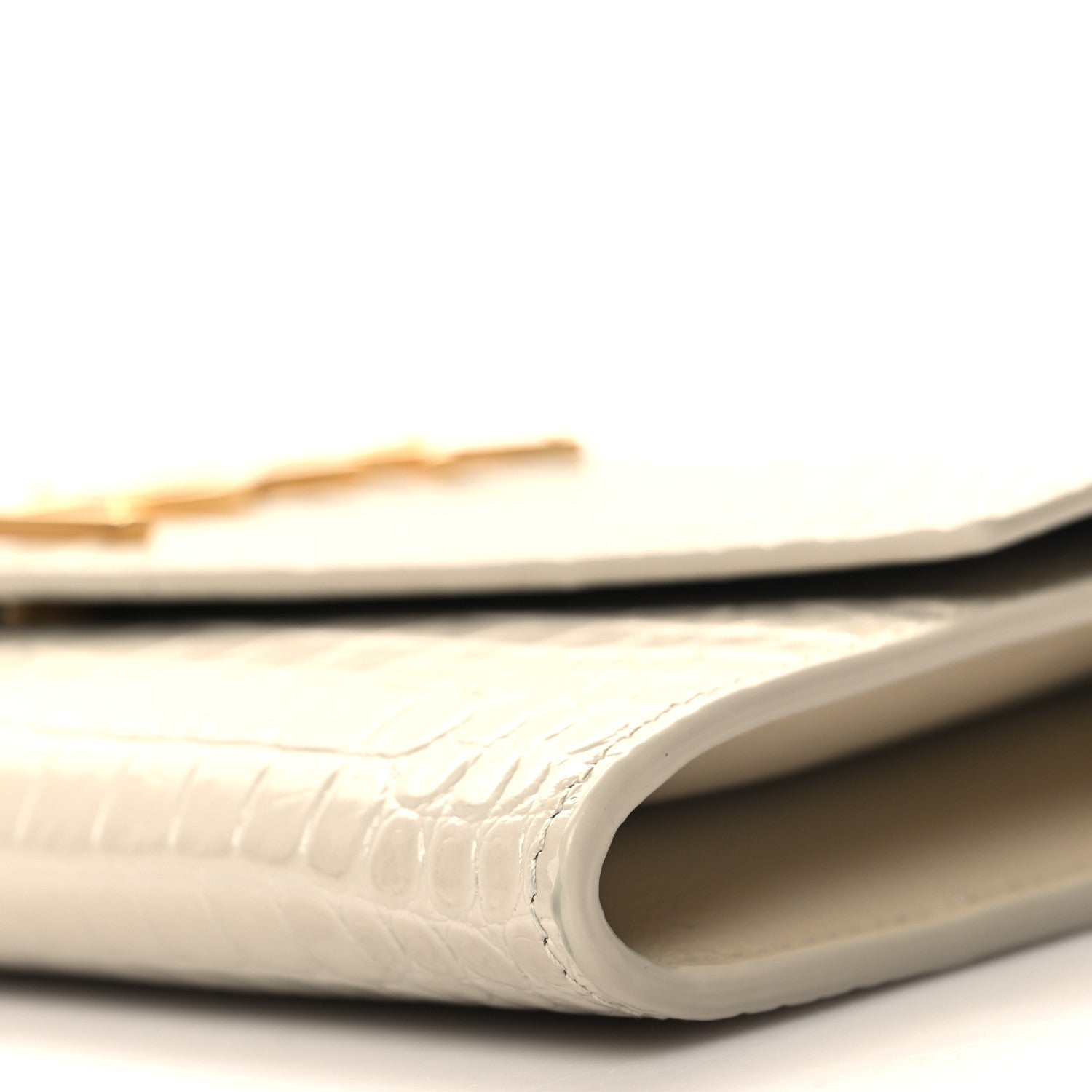 Saint Laurent Calfskin Crocodile Embossed Monogram Uptown Chain Wallet Crema Soft 11 of 12