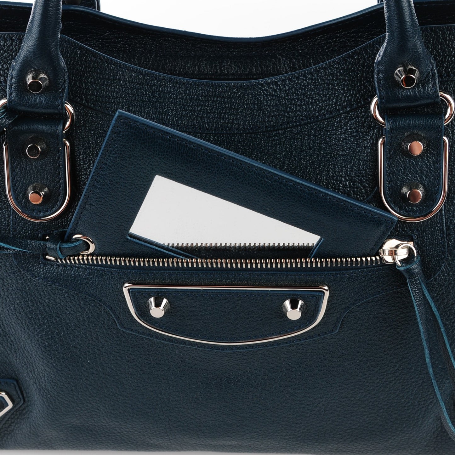 Chevre Silver Metallic Edge Hardware City Bleu Paon