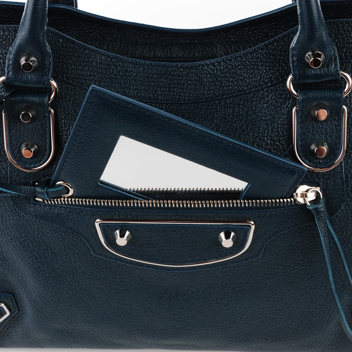 Balenciaga Chevre Silver Metallic Edge Hardware City Bleu Paon 8 of 14