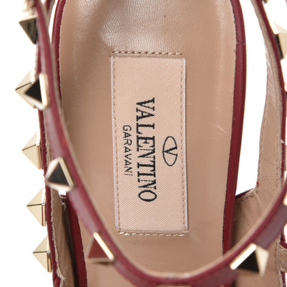 Valentino Garavani Pebbled Calfskin Rockstud Ankle Strap Pumps 37.5 Rubino 7 of 9